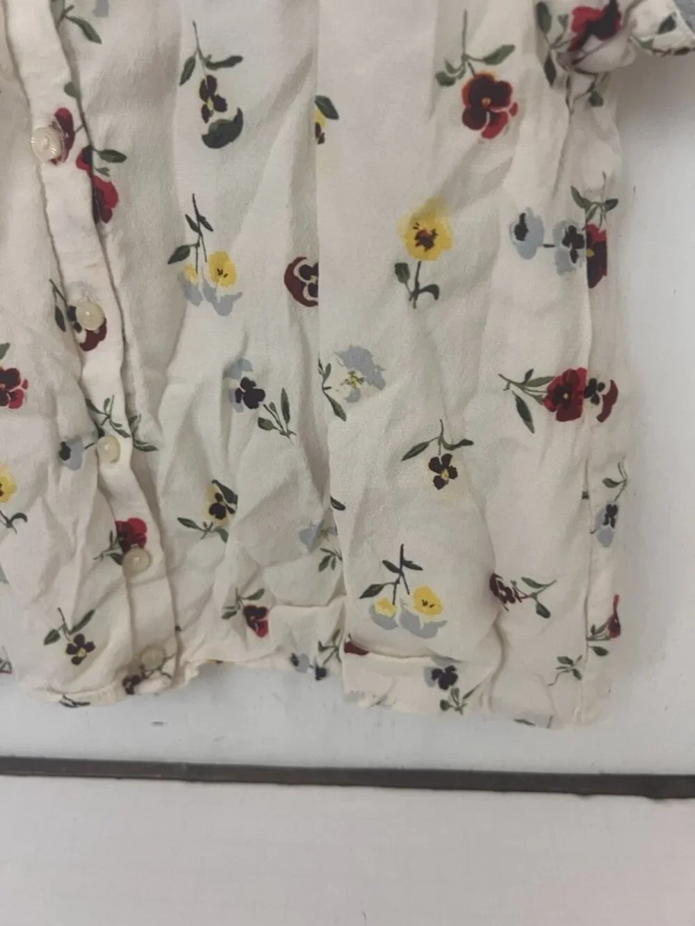 Gap x Doen Girls White Floral Cropped Blouse Cap Sleeve Size XL.       Ab